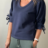 V-Neck Knit Bow Sleeve Top