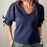 V-Neck Knit Bow Sleeve Top